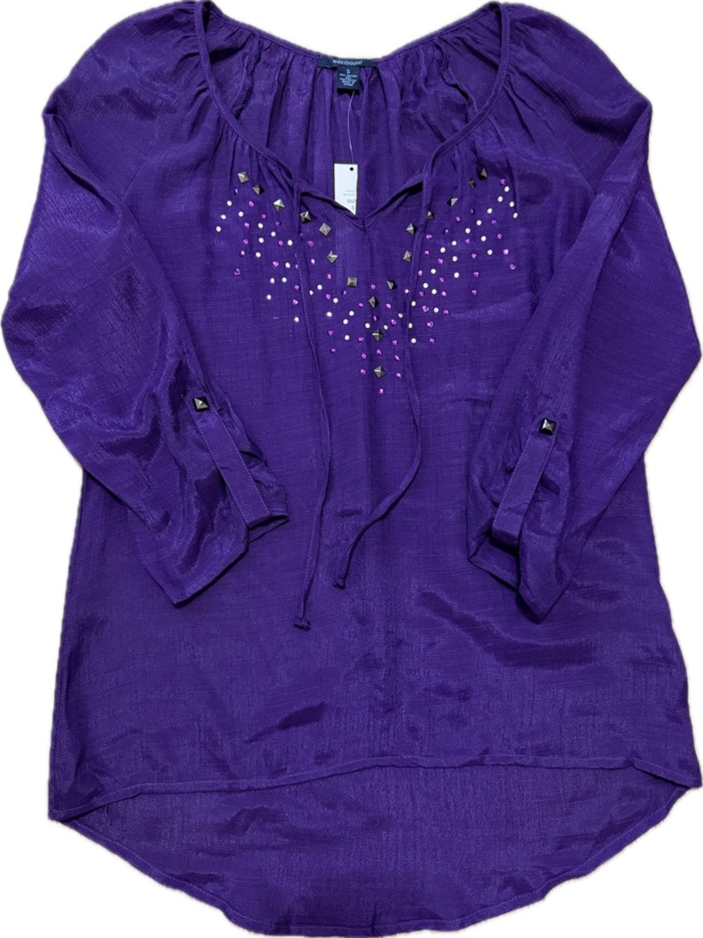 Westbound Deep Purple Studded Peasant Tunic